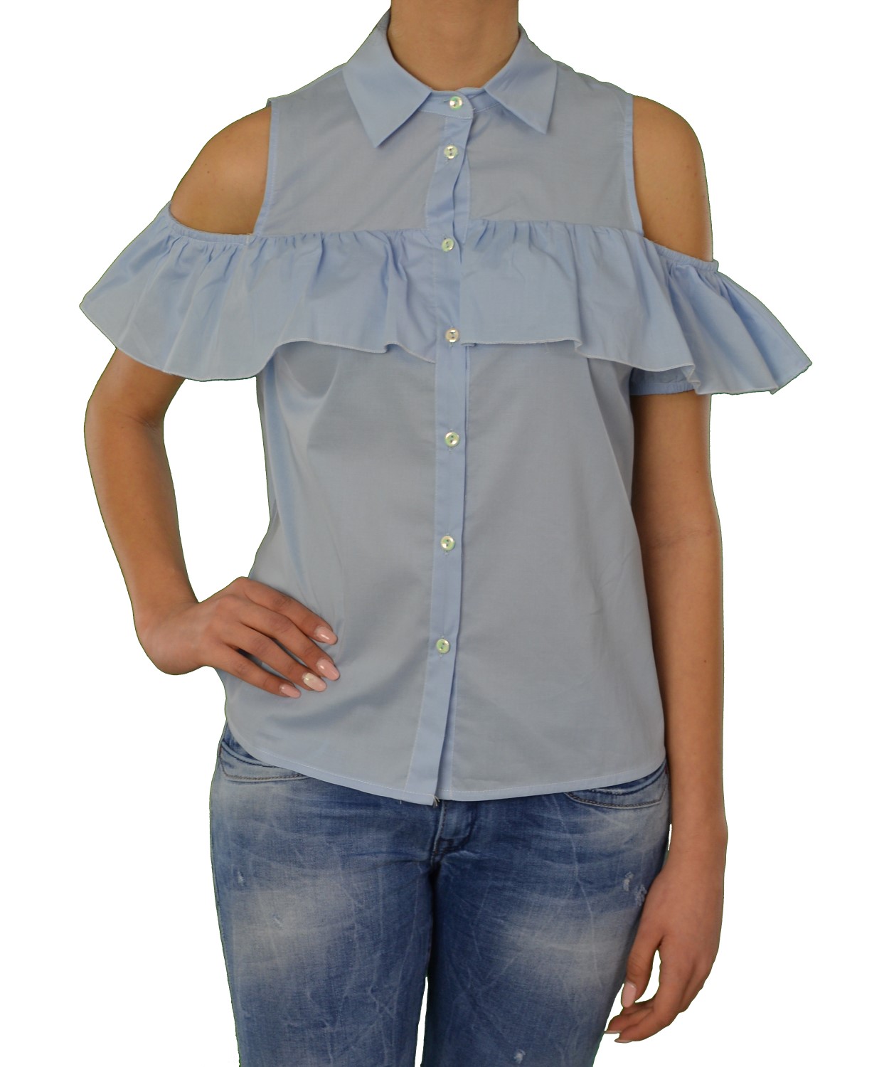 Γυναικείο πουκάμισο Lipsy γαλάζιο με βολάν 1170505V
